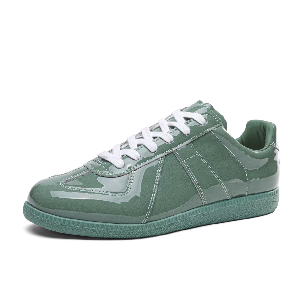 Women's Genuine Leather German Army Trainer Sneakers, Low Heel Casual Skate Shoes for Summer
