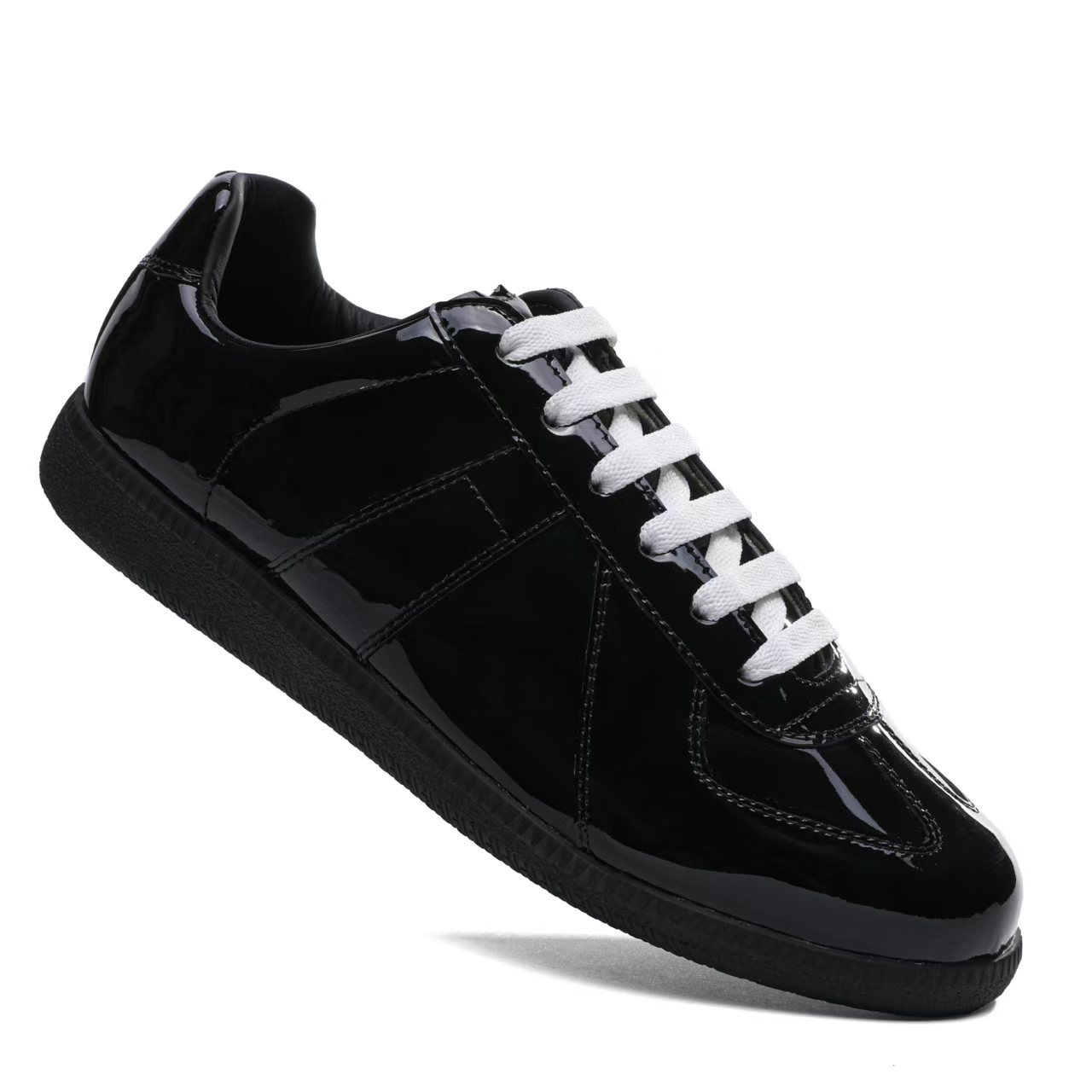 Women's Genuine Leather German Army Trainer Sneakers, Low Heel Casual Skate Shoes for Summer