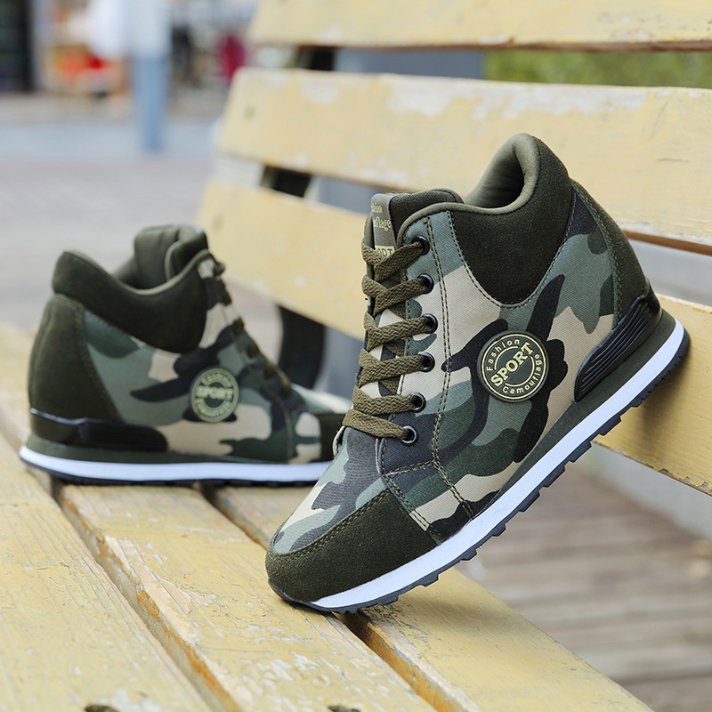 Women Camouflage Canvas Sneakers with Height Increase, Lightweight Lace-Up Casual Shoes