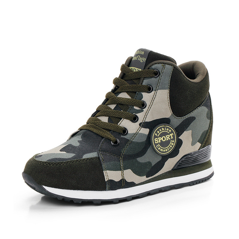 Women Camouflage Canvas Sneakers with Height Increase, Lightweight Lace-Up Casual Shoes