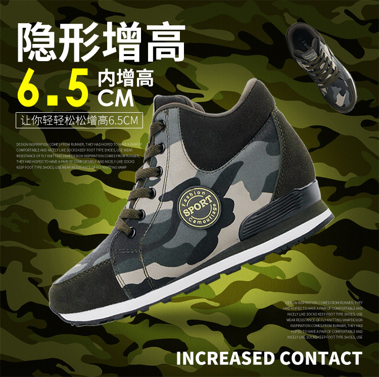 Women Camouflage Canvas Sneakers with Height Increase, Lightweight Lace-Up Casual Shoes