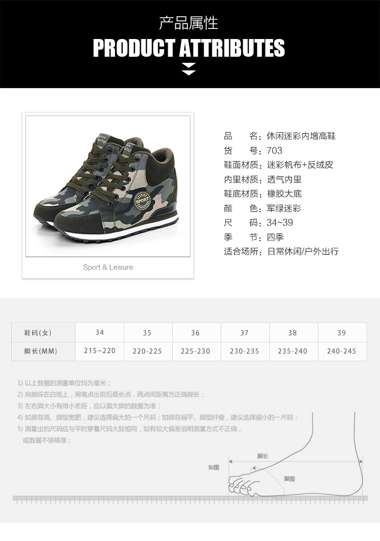 Women Camouflage Canvas Sneakers with Height Increase, Lightweight Lace-Up Casual Shoes