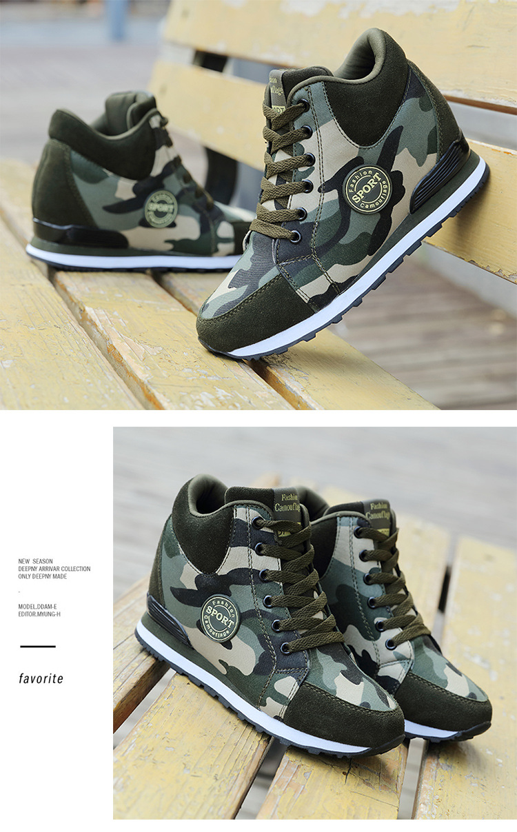 Women Camouflage Canvas Sneakers with Height Increase, Lightweight Lace-Up Casual Shoes