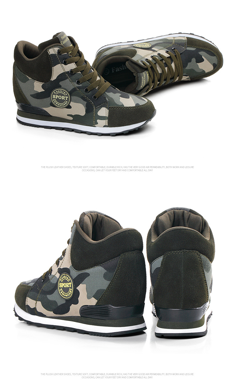 Women Camouflage Canvas Sneakers with Height Increase, Lightweight Lace-Up Casual Shoes