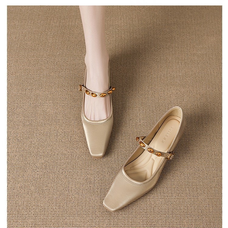 Women's Retro Square Toe Mary Jane Shoes with Buckle Strap, Low Heel Soft Sole Flats for Spring Summer Fall