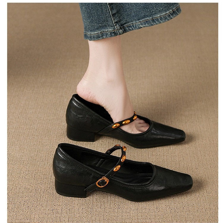 Women's Retro Square Toe Mary Jane Shoes with Buckle Strap, Low Heel Soft Sole Flats for Spring Summer Fall