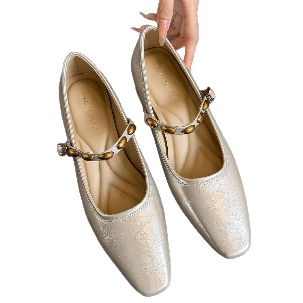 Women's Retro Square Toe Mary Jane Shoes with Buckle Strap, Low Heel Soft Sole Flats for Spring Summer Fall