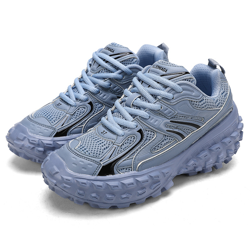 Women's Denim Chunky Dad Sneakers, Round Toe Mid Heel Casual Shoes for Spring Summer Autumn Winter