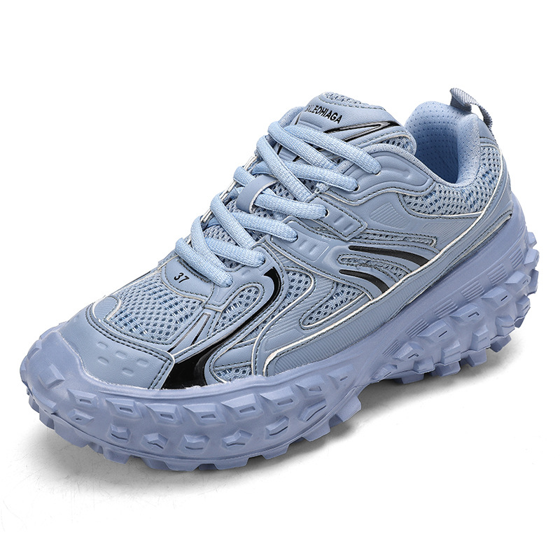 Women's Denim Chunky Dad Sneakers, Round Toe Mid Heel Casual Shoes for Spring Summer Autumn Winter