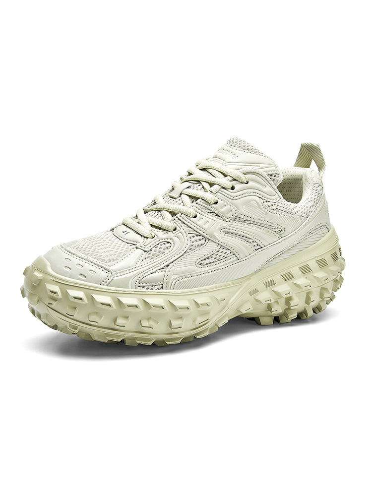 Women's Denim Chunky Dad Sneakers, Round Toe Mid Heel Casual Shoes for Spring Summer Autumn Winter