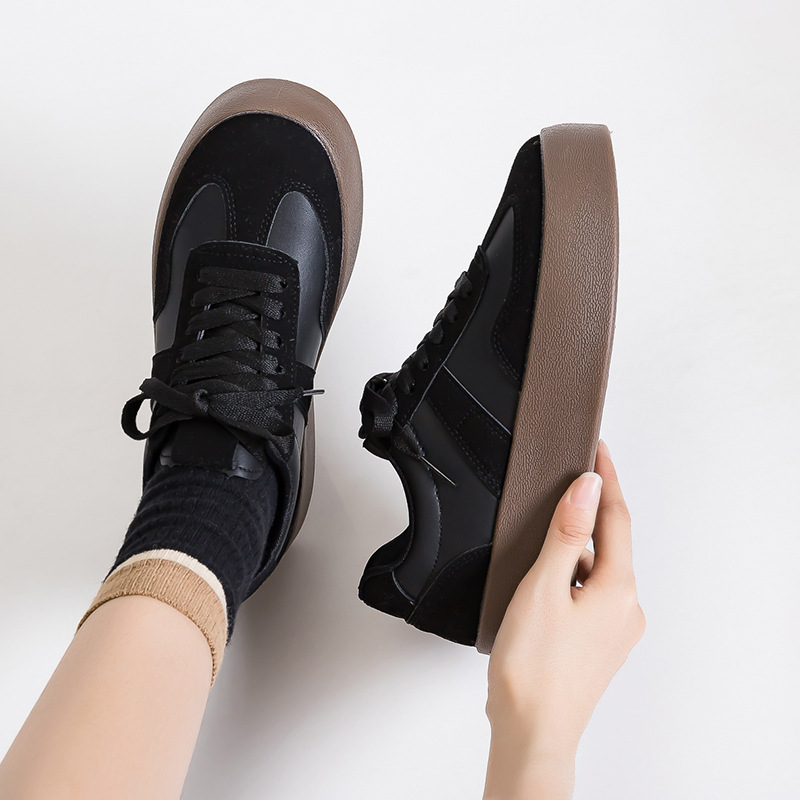 Unisex PU Leather Sneakers with Thick Sole, Lace-Up Casual Walking Shoes for Spring Summer Autumn