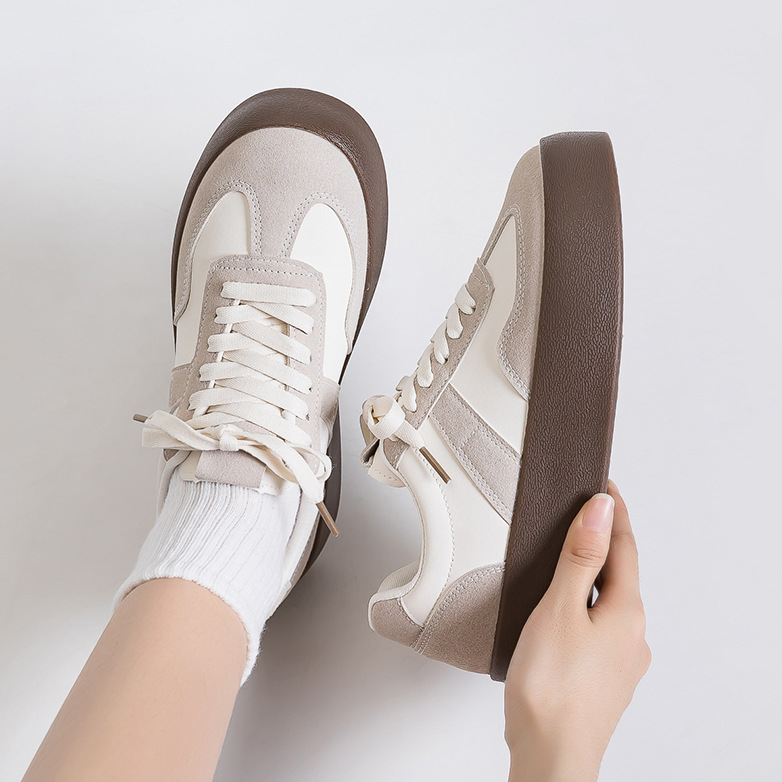 Unisex PU Leather Sneakers with Thick Sole, Lace-Up Casual Walking Shoes for Spring Summer Autumn