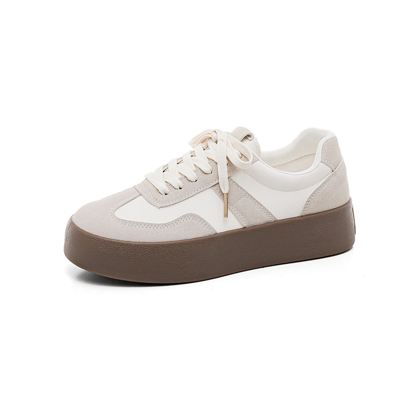 Unisex PU Leather Sneakers with Thick Sole, Lace-Up Casual Walking Shoes for Spring Summer Autumn