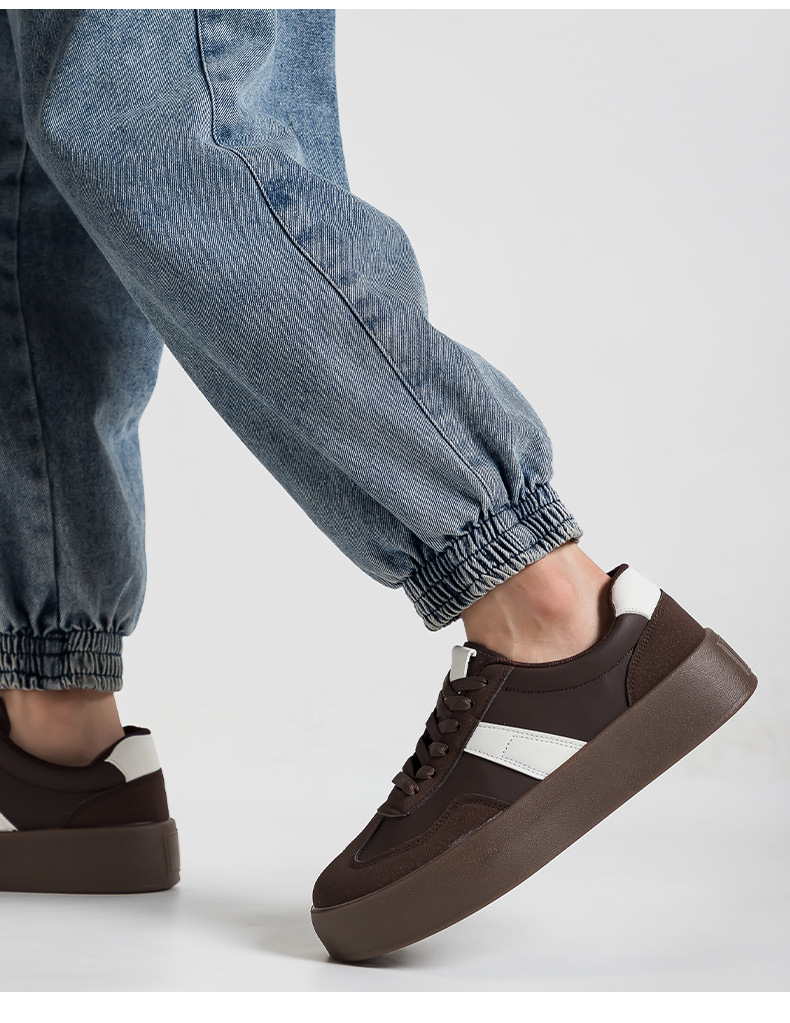 Unisex PU Leather Sneakers with Thick Sole, Lace-Up Casual Walking Shoes for Spring Summer Autumn