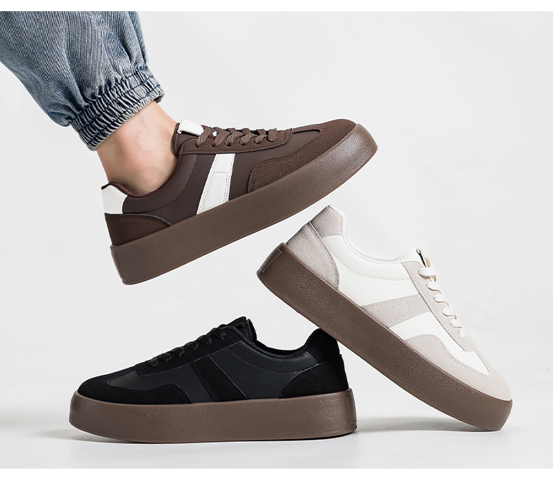 Unisex PU Leather Sneakers with Thick Sole, Lace-Up Casual Walking Shoes for Spring Summer Autumn