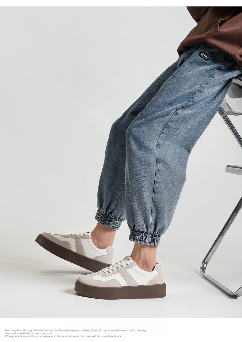 Unisex PU Leather Sneakers with Thick Sole, Lace-Up Casual Walking Shoes for Spring Summer Autumn