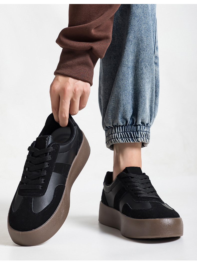 Unisex PU Leather Sneakers with Thick Sole, Lace-Up Casual Walking Shoes for Spring Summer Autumn