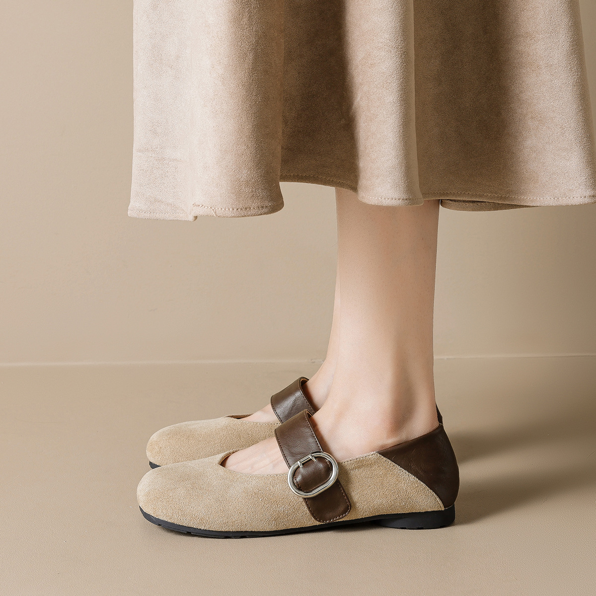 Weiwei Nvlang Women's Leopard Print Mary Jane Flats, Round Toe Buckle Strap Ballet Shoes