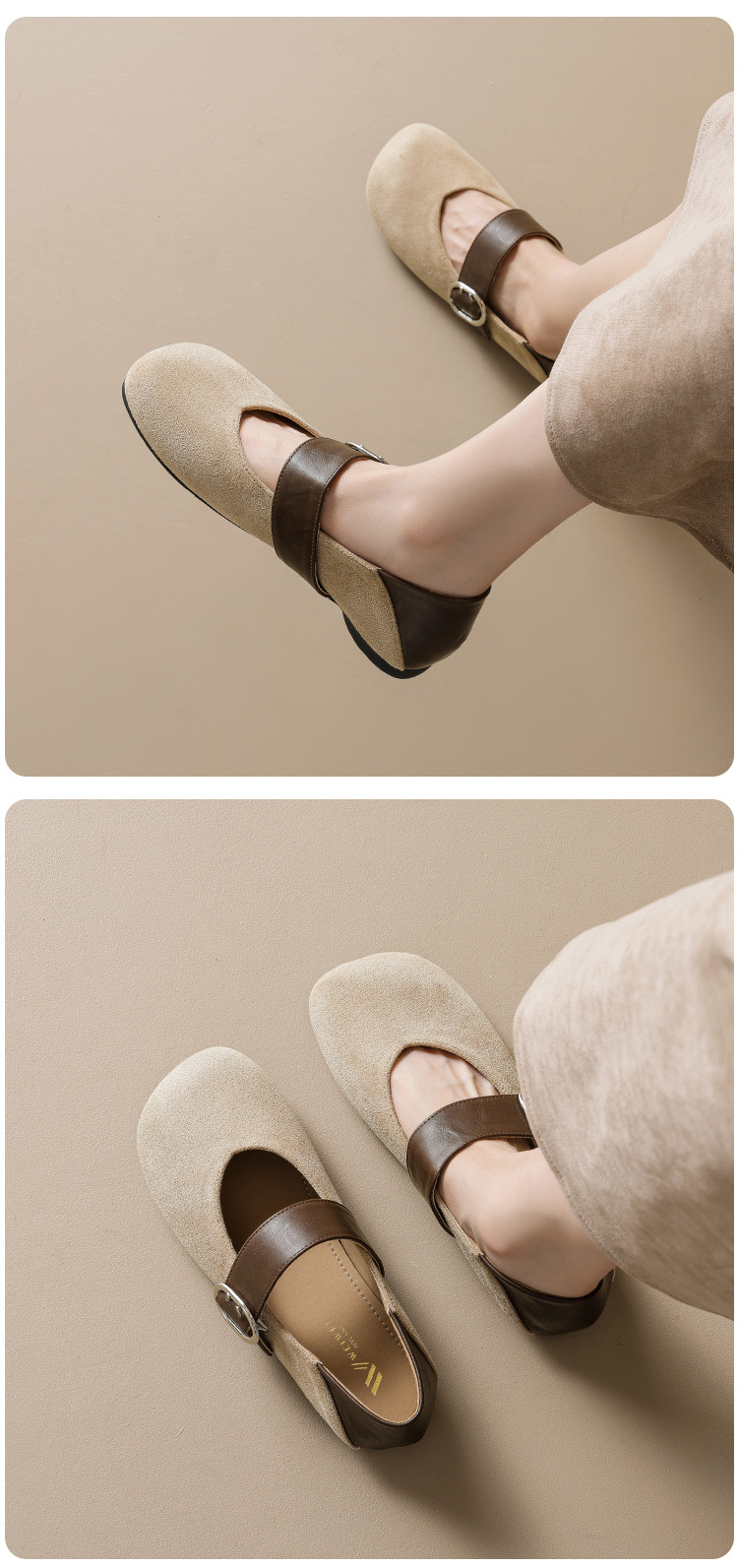 Weiwei Nvlang Women's Leopard Print Mary Jane Flats, Round Toe Buckle Strap Ballet Shoes
