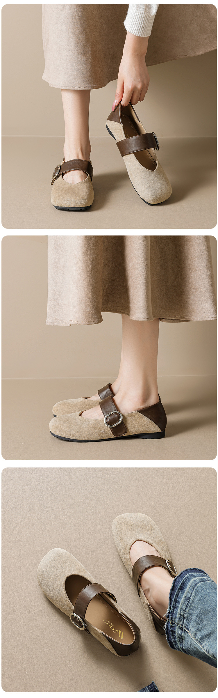 Weiwei Nvlang Women's Leopard Print Mary Jane Flats, Round Toe Buckle Strap Ballet Shoes