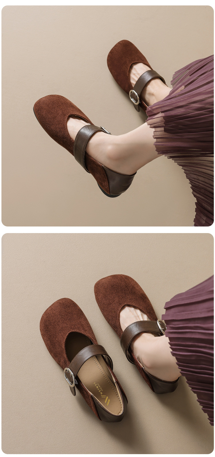 Weiwei Nvlang Women's Leopard Print Mary Jane Flats, Round Toe Buckle Strap Ballet Shoes