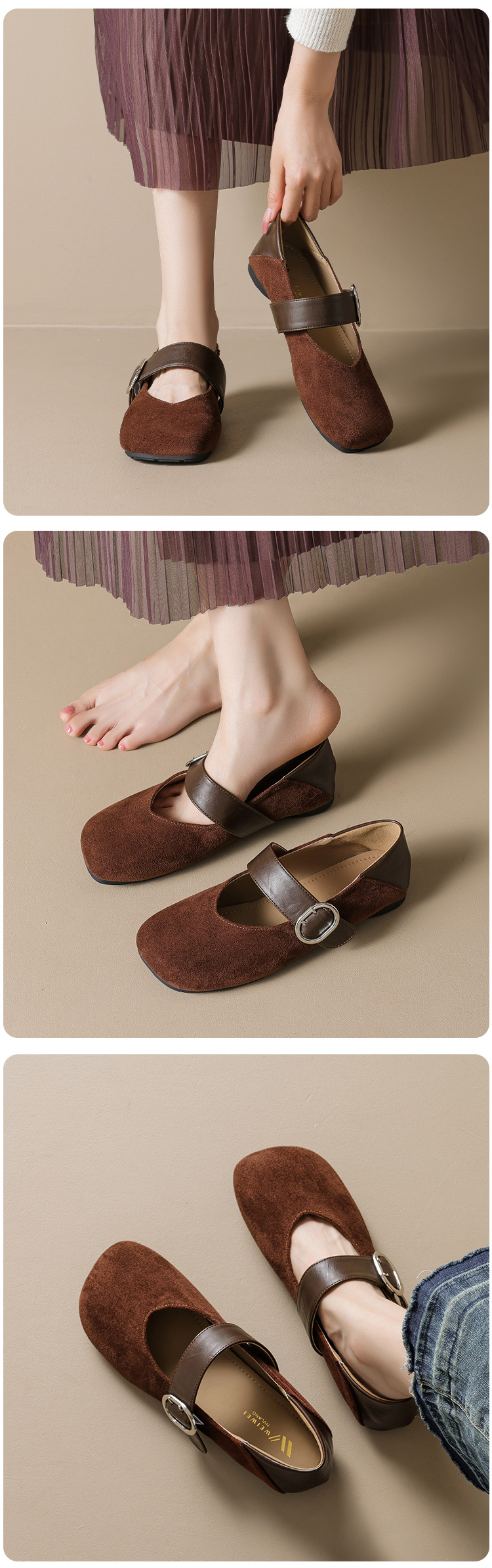 Weiwei Nvlang Women's Leopard Print Mary Jane Flats, Round Toe Buckle Strap Ballet Shoes