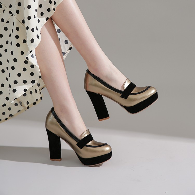 Women's Pointed Toe High Heel Pumps, Color Block PU Dress Shoes for Spring and Fall