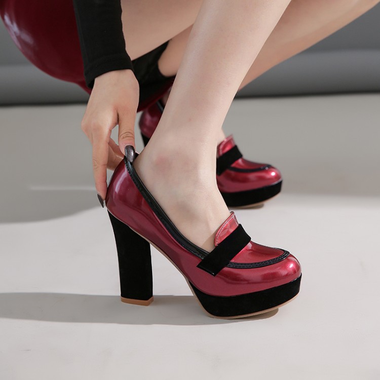 Women's Pointed Toe High Heel Pumps, Color Block PU Dress Shoes for Spring and Fall
