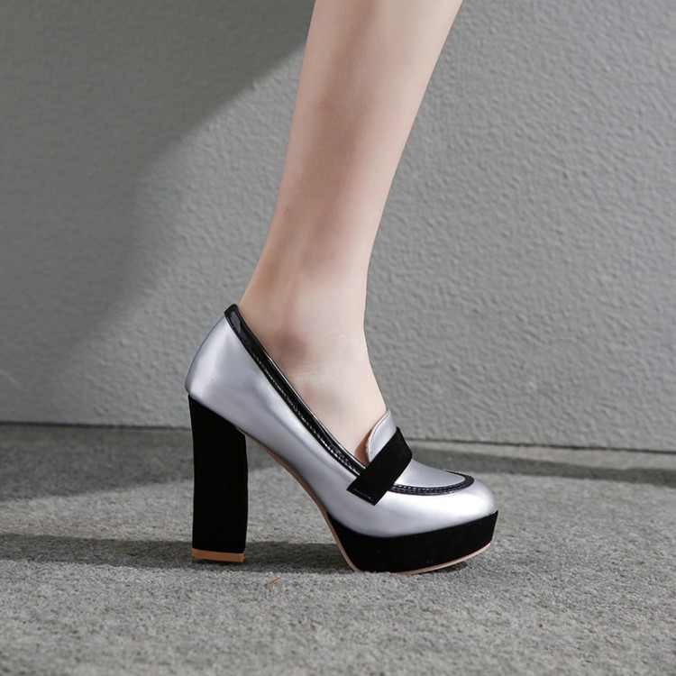 Women's Pointed Toe High Heel Pumps, Color Block PU Dress Shoes for Spring and Fall