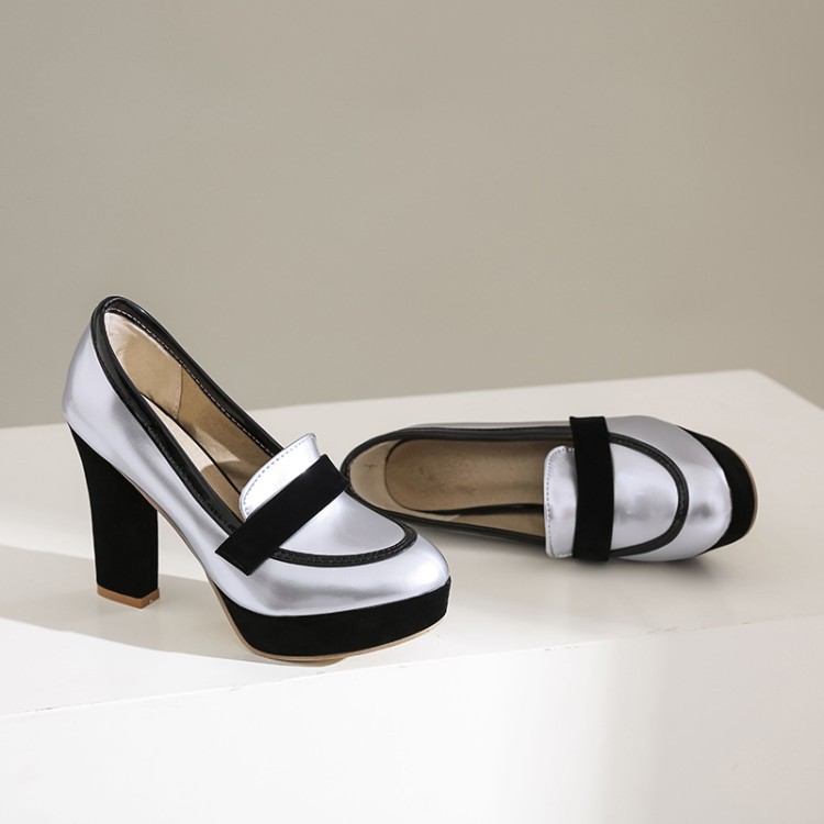 Women's Pointed Toe High Heel Pumps, Color Block PU Dress Shoes for Spring and Fall