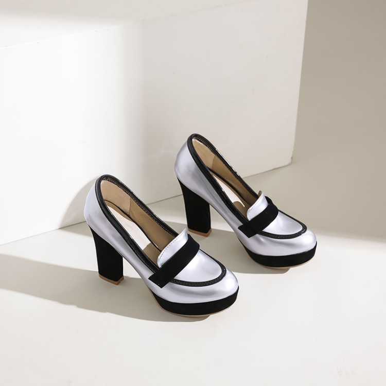 Women's Pointed Toe High Heel Pumps, Color Block PU Dress Shoes for Spring and Fall