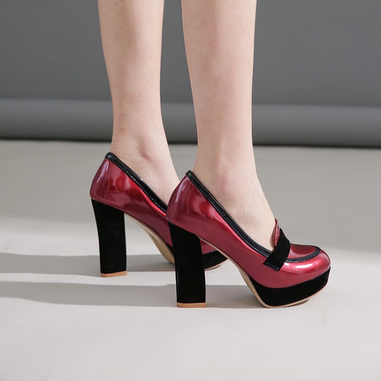 Women's Pointed Toe High Heel Pumps, Color Block PU Dress Shoes for Spring and Fall