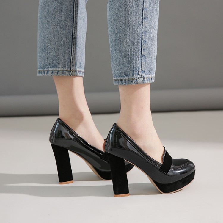 Women's Pointed Toe High Heel Pumps, Color Block PU Dress Shoes for Spring and Fall