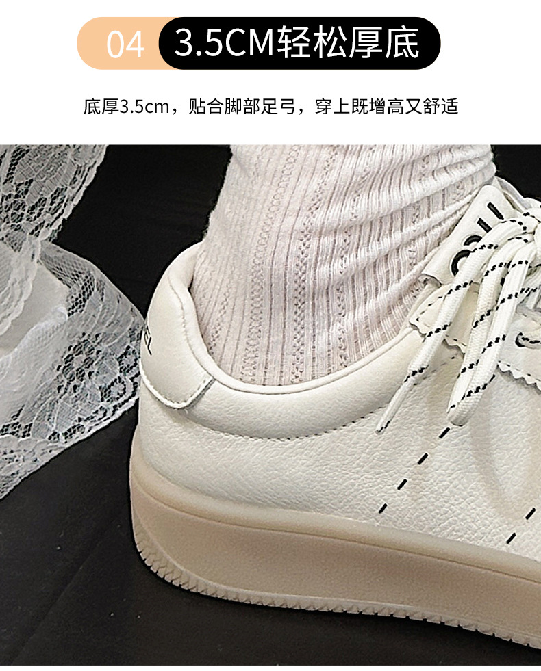 Women's Top Layer Cowhide White Sneakers, Soft Sole Casual Walking Shoes, Round Toe Lace-Up