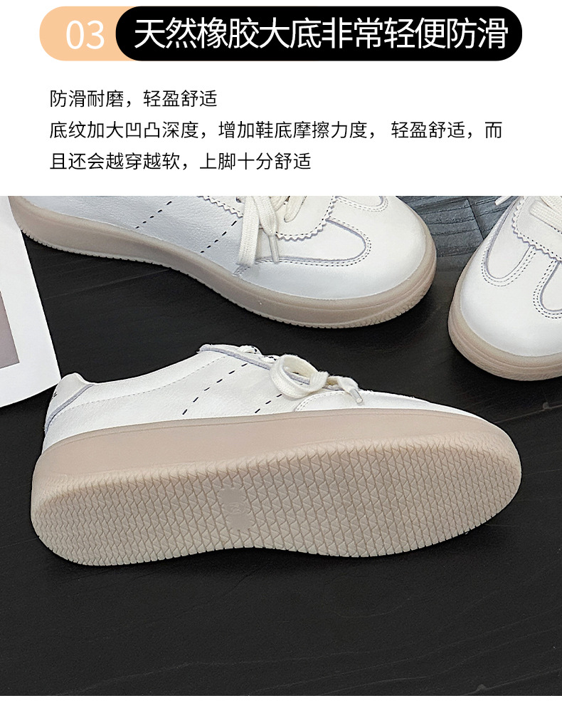Women's Top Layer Cowhide White Sneakers, Soft Sole Casual Walking Shoes, Round Toe Lace-Up