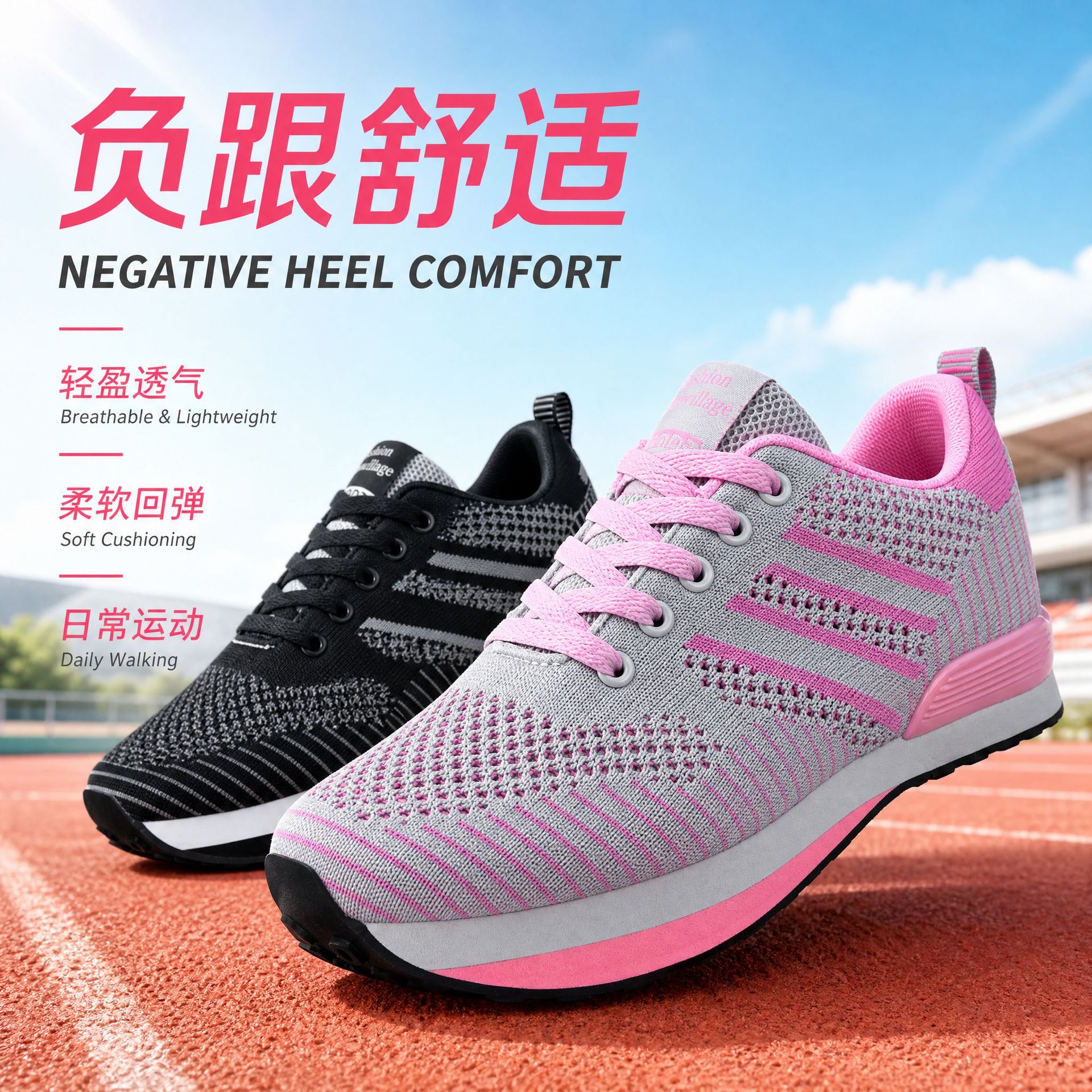 Women's Negative Heel Shoes Front High Back Low Posture Correction Sneakers for Training
