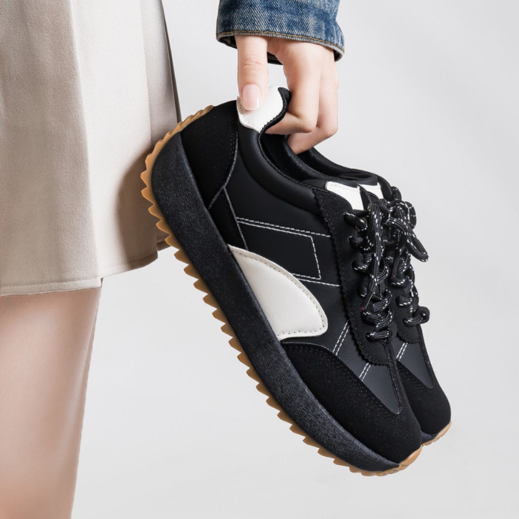 Women Retro Color Block German Army Trainer Sneakers, Thick Sole Casual Walking Shoes