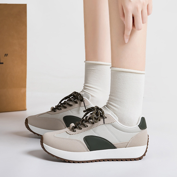 Women Retro Color Block German Army Trainer Sneakers, Thick Sole Casual Walking Shoes