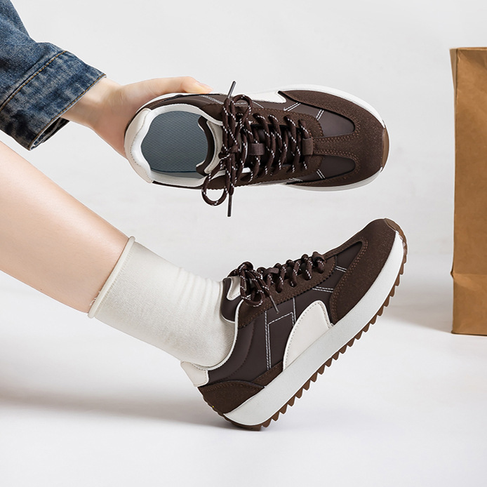 Women Retro Color Block German Army Trainer Sneakers, Thick Sole Casual Walking Shoes