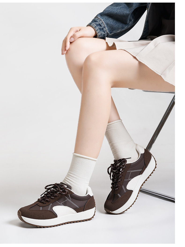 Women Retro Color Block German Army Trainer Sneakers, Thick Sole Casual Walking Shoes