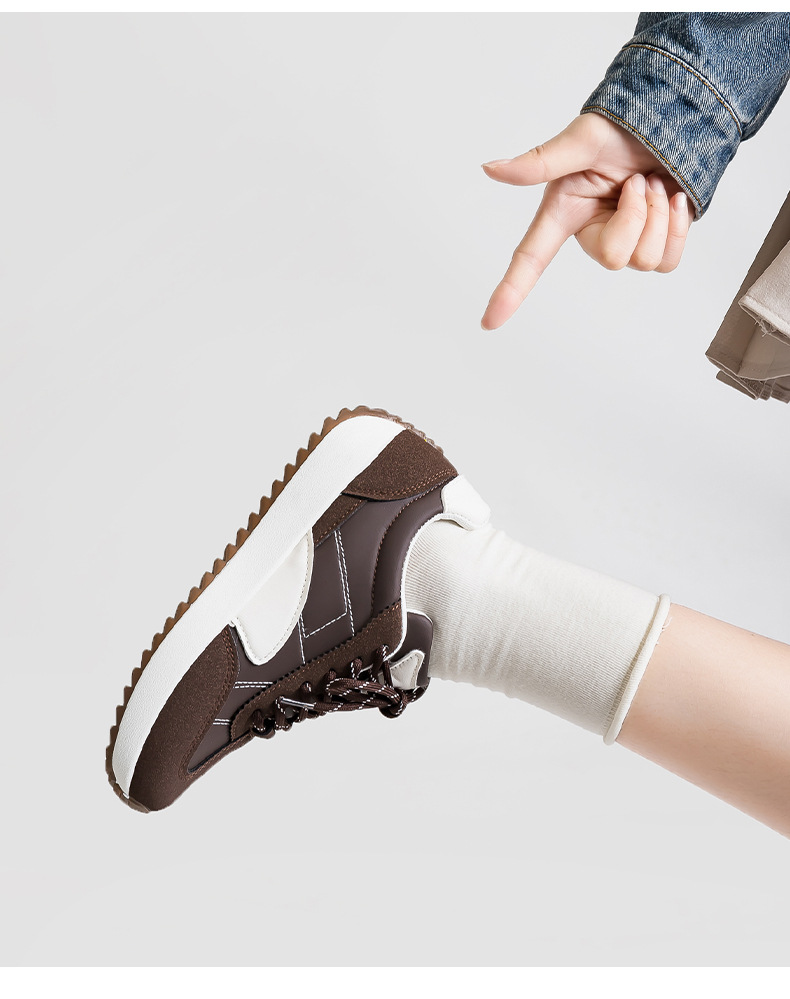 Women Retro Color Block German Army Trainer Sneakers, Thick Sole Casual Walking Shoes