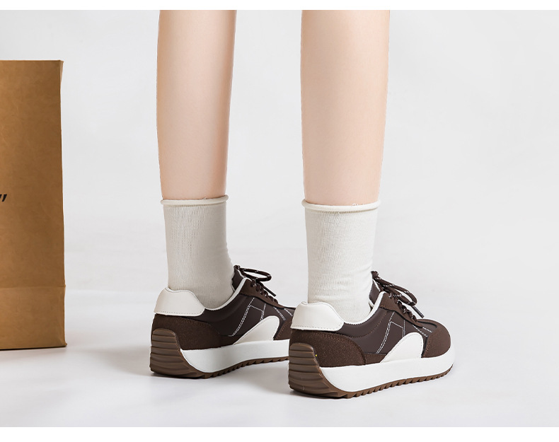 Women Retro Color Block German Army Trainer Sneakers, Thick Sole Casual Walking Shoes