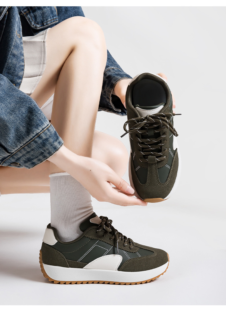 Women Retro Color Block German Army Trainer Sneakers, Thick Sole Casual Walking Shoes