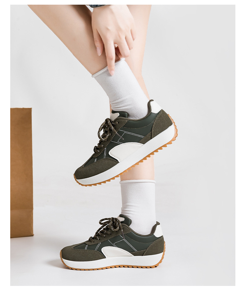Women Retro Color Block German Army Trainer Sneakers, Thick Sole Casual Walking Shoes