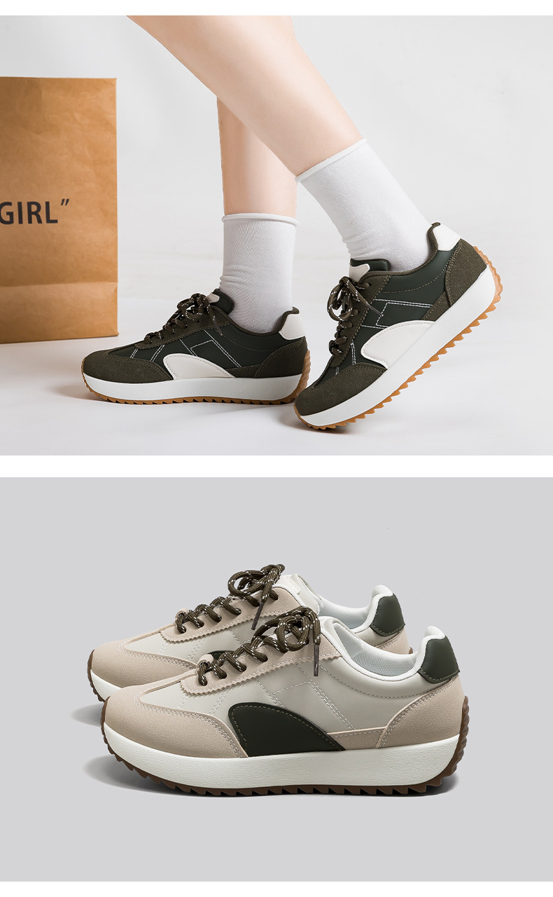 Women Retro Color Block German Army Trainer Sneakers, Thick Sole Casual Walking Shoes