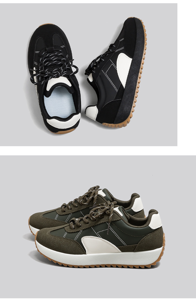 Women Retro Color Block German Army Trainer Sneakers, Thick Sole Casual Walking Shoes