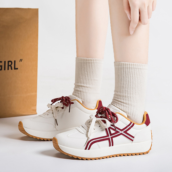 Women's Color Block Lace-Up Sneakers, PU Casual Walking Shoes with Thick Sole