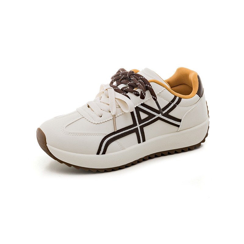 Women's Color Block Lace-Up Sneakers, PU Casual Walking Shoes with Thick Sole