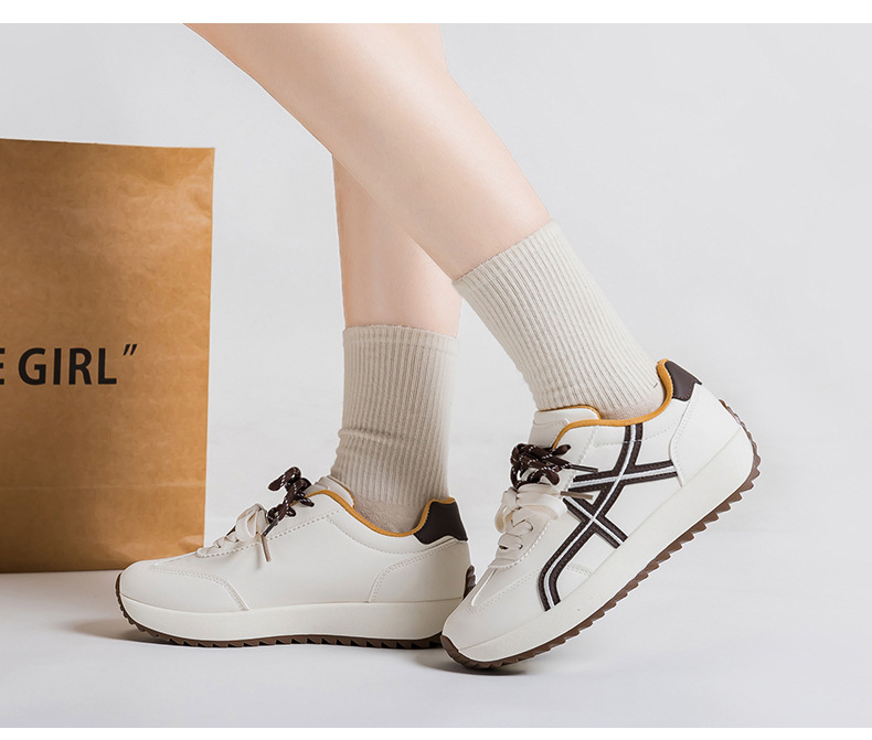 Women's Color Block Lace-Up Sneakers, PU Casual Walking Shoes with Thick Sole