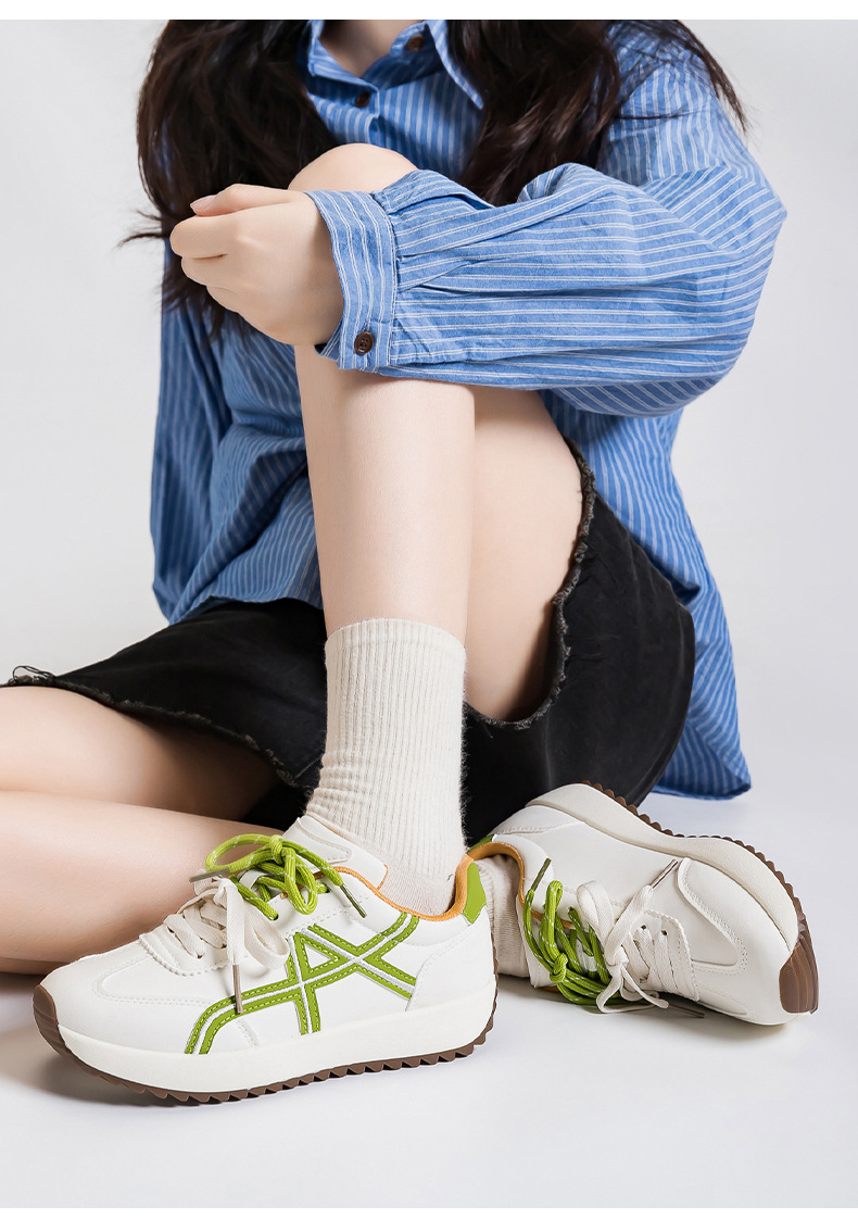 Women's Color Block Lace-Up Sneakers, PU Casual Walking Shoes with Thick Sole
